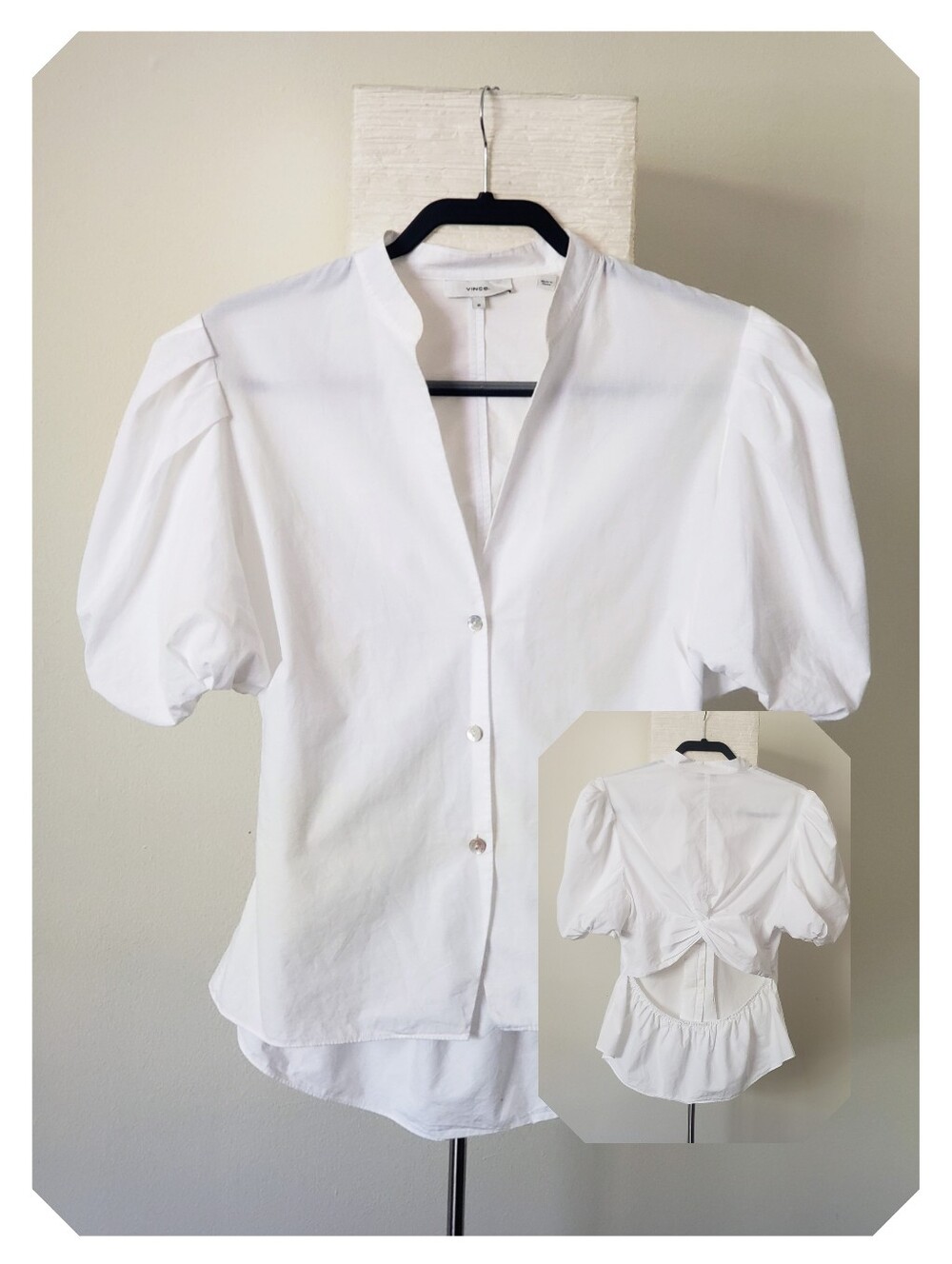 Vince White Cotton Poplin Open Cutout Back Puff Sleeve Blouse Top 10 - Picture 10 of 10